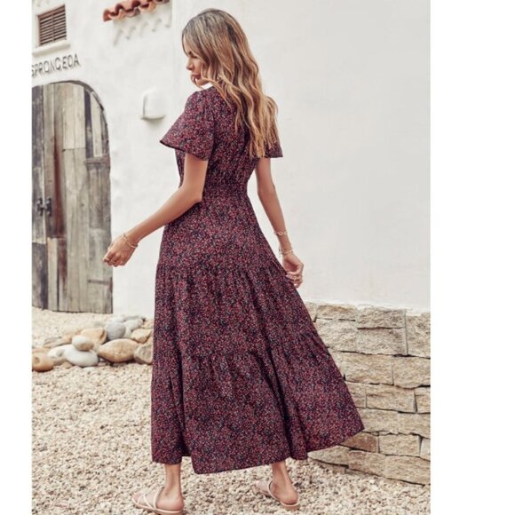 NEW! Breezaya Ditsy Floral Print Shirred Waist Ruffle Hem Dress - Size XXL - Picture 3 of 5